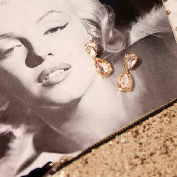 Champagne Crystal Drop Earrings & Gold Glitter Purse Set - Picture 5 of 5